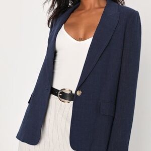 Lulus Bold Touch Navy Blue Blazer - Size L